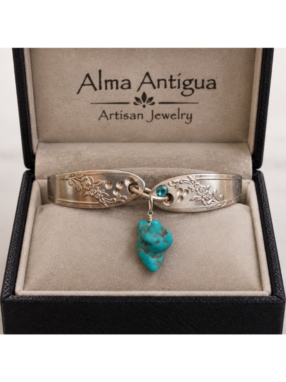 Hand-Carved Tudor Fork Bracelet with Swarovski Crystal